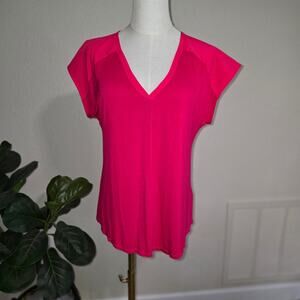 Adrienne Vittadini Coral V-Neck Blouse Women’s M Short Sleeve Lightweight Top